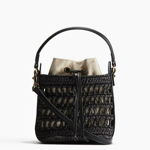 Woven Straw Black Leather Handbag - Picture 2 of 2